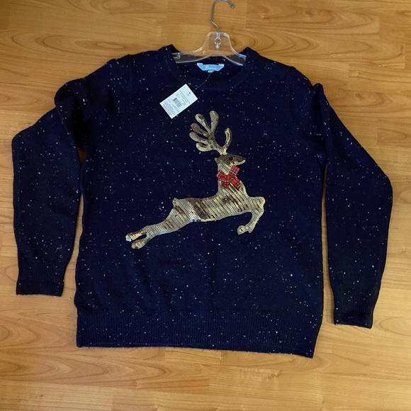 Adorable Reindeer Holiday Sweater Navy Blue Size Large - Picture 1 of 3